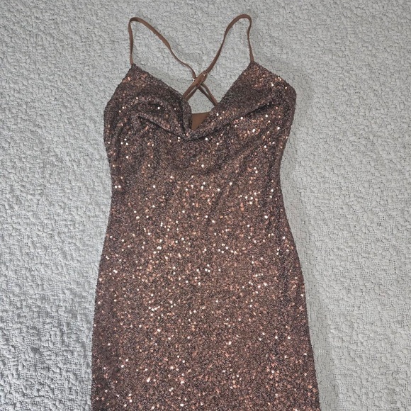 Forever 21 Brown Sequin Cowl Neck Dress - Picture 3 of 6
